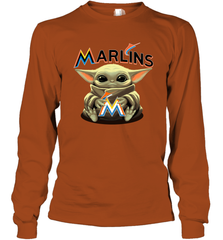 Baby Yoda Hugs The Miami Marlins Shirts Long Sleeve T-Shirt - PrimaryTee