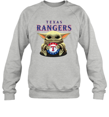 Baby Yoda Hugs The Texas Rangers Shirts Sweatshirt - PrimaryTee