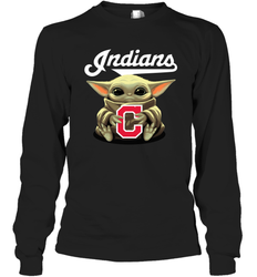 Baby Yoda Hugs The Cleveland Indians Shirts Long Sleeve T-Shirt - PrimaryTee
