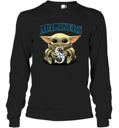 Baby Yoda Hugs The Seattle Mariners Shirts Long Sleeve T-Shirt - PrimaryTee