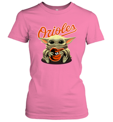 Baby Yoda Hugs The Baltimore Orioles Shirts Women's T-Shirt - PrimaryTee