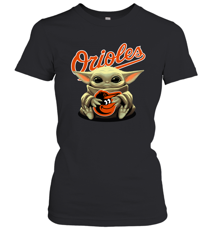 Baby Yoda Hugs The Baltimore Orioles Shirts Women's T-Shirt - PrimaryTee