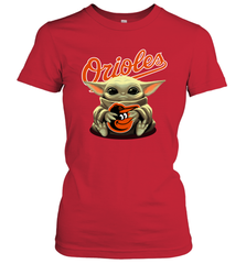 Baby Yoda Hugs The Baltimore Orioles Shirts Women's T-Shirt - PrimaryTee