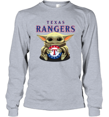 Baby Yoda Hugs The Texas Rangers Shirts Long Sleeve T-Shirt - PrimaryTee