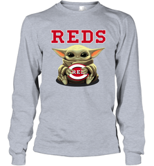 Baby Yoda Hugs The Cincinnati Reds Shirts Long Sleeve T-Shirt - PrimaryTee