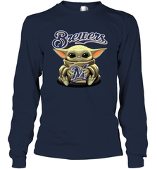 Baby Yoda Hugs The Milwaukee Brewers Shirts Long Sleeve T-Shirt - PrimaryTee