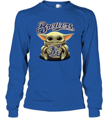 Baby Yoda Hugs The Milwaukee Brewers Shirts Long Sleeve T-Shirt - PrimaryTee