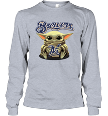 Baby Yoda Hugs The Milwaukee Brewers Shirts Long Sleeve T-Shirt - PrimaryTee