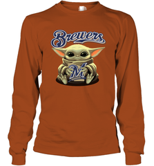 Baby Yoda Hugs The Milwaukee Brewers Shirts Long Sleeve T-Shirt - PrimaryTee