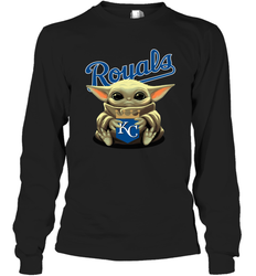 Baby Yoda Hugs The Kansas City Royals Shirts Long Sleeve T-Shirt - PrimaryTee