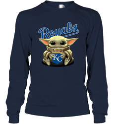 Baby Yoda Hugs The Kansas City Royals Shirts Long Sleeve T-Shirt - PrimaryTee