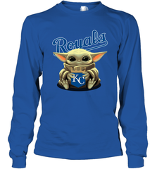 Baby Yoda Hugs The Kansas City Royals Shirts Long Sleeve T-Shirt - PrimaryTee